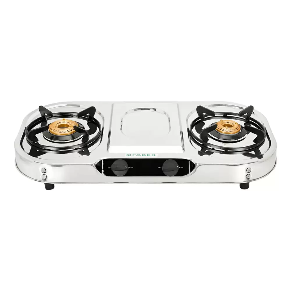 Faber Hob Crystal 2BB SS 2 Manual Ignition Brass Burner Cooktop (Silver)