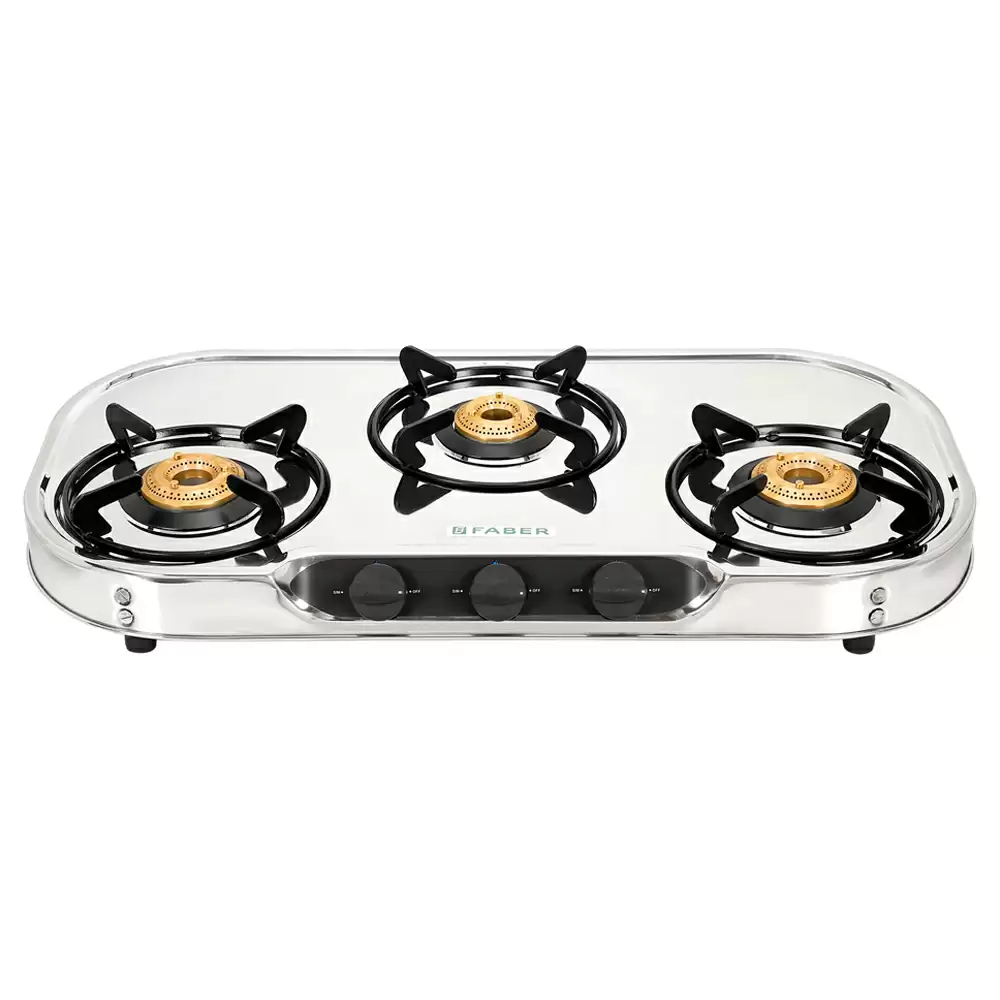 Faber Hob Crystal 3BB SS 3 Manual Ignition Brass Burner Cooktop (Silver)