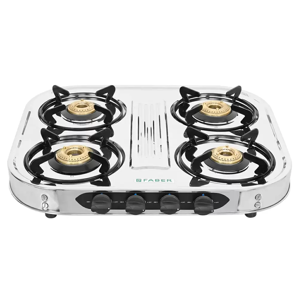 Faber Hob Crystal 4BB SS 4 Manual Ignition Brass Burner Cooktop (Silver)