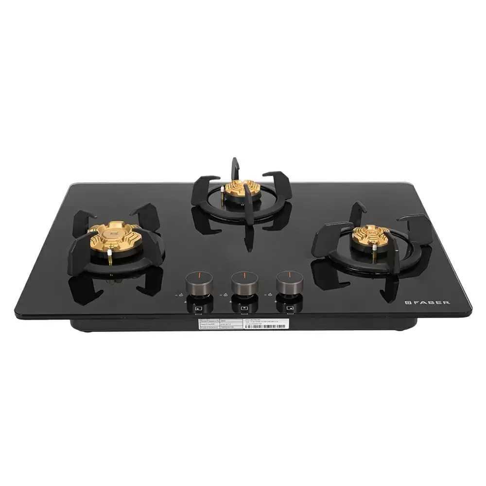 Faber Hob Prime HT703 CRS BR CI AI 3 Auto Ignition Brass Burner Cooktop (Black)