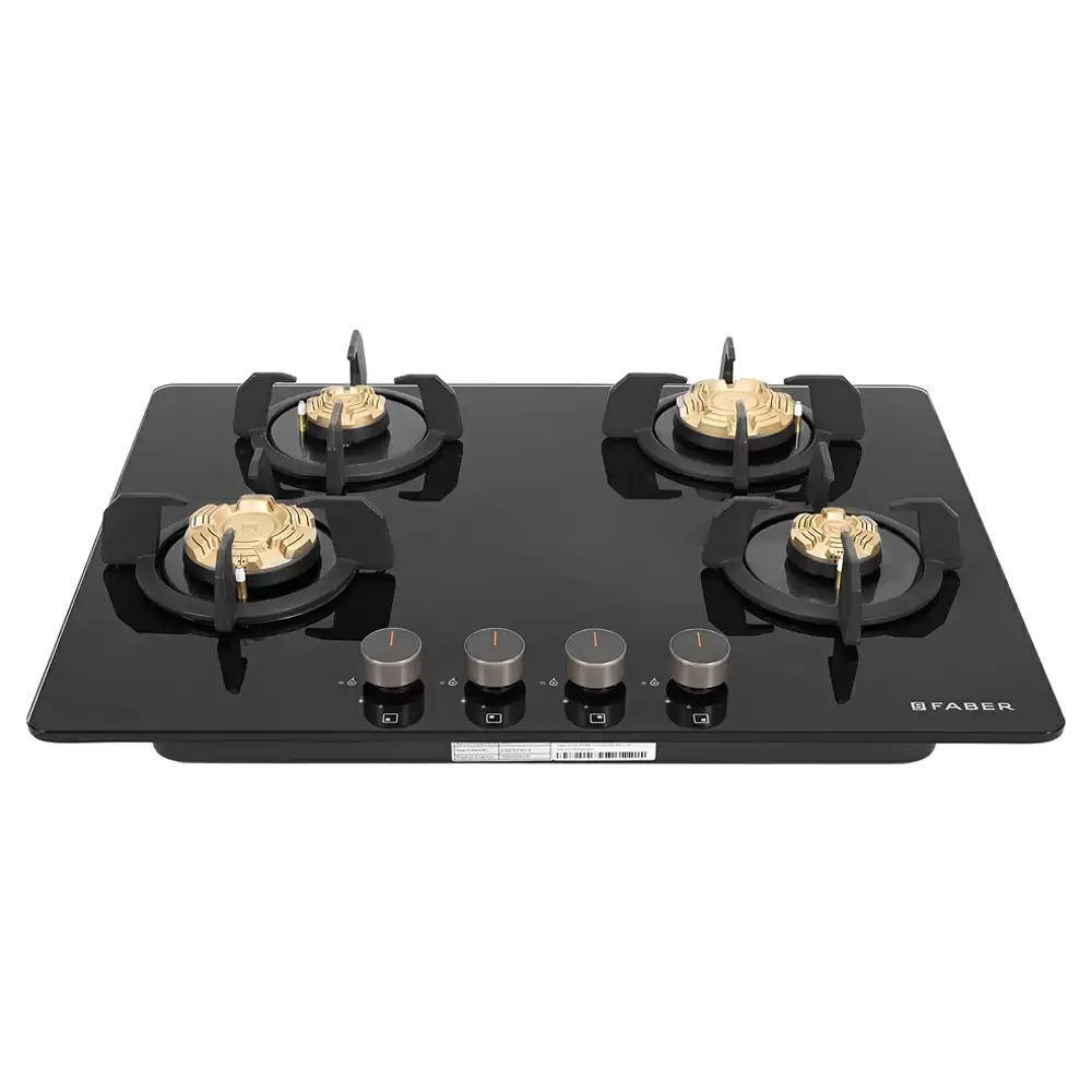 Faber Hob Prime HT704 CRS BR CI AI 4 Auto Ignition Brass Burner Cooktop (Black)