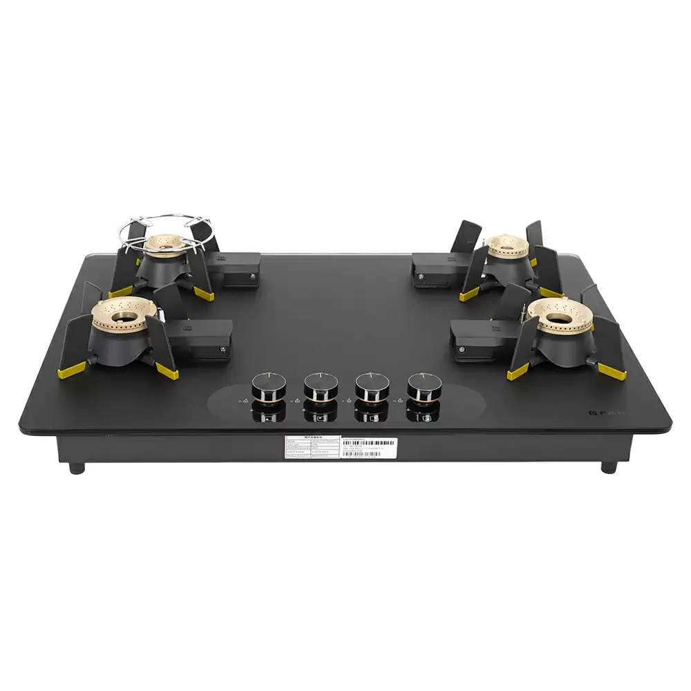 Faber Hob Magiclift HT804 BR CI AI 4 Battery Operated Ignition Brass Burner Cooktop (Black)