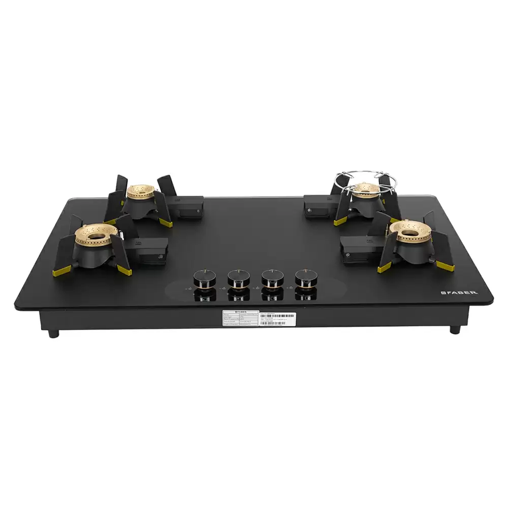 Faber Hob Magiclift HT904 BR CI AI 4 Battery Operated Ignition Brass Burner Cooktop (Black)