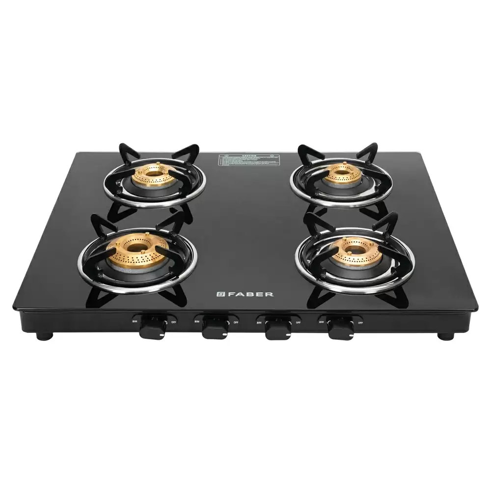 Faber Hob Spark 4BB BK 4 Manual Ignition Brass Burner Cooktop (Black)