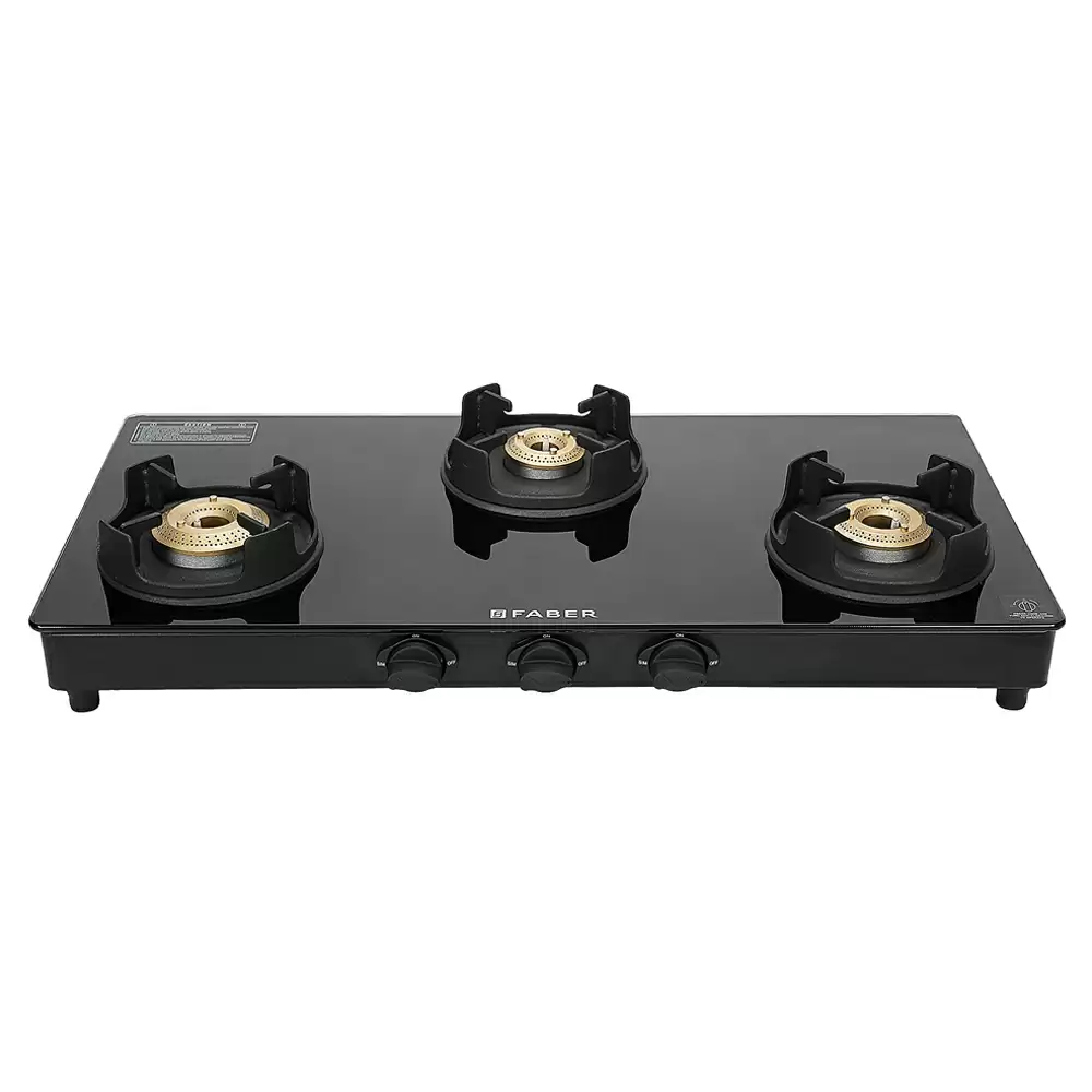 Faber Hob Onxy AI 3BB BK 3 Manual Ignition Brass Burner Cooktop (Black)