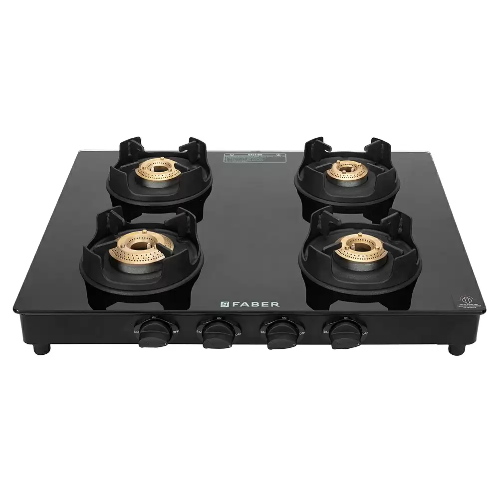 Faber Hob Onxy AI 4BB BK 4 Manual Ignition Brass Burner Cooktop (Black)