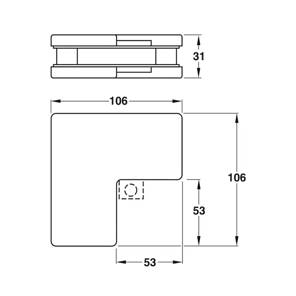 Hafele 981.00.060 Stainless Steel 10 -12 mm Small L Patch Fitting- Matt Finish