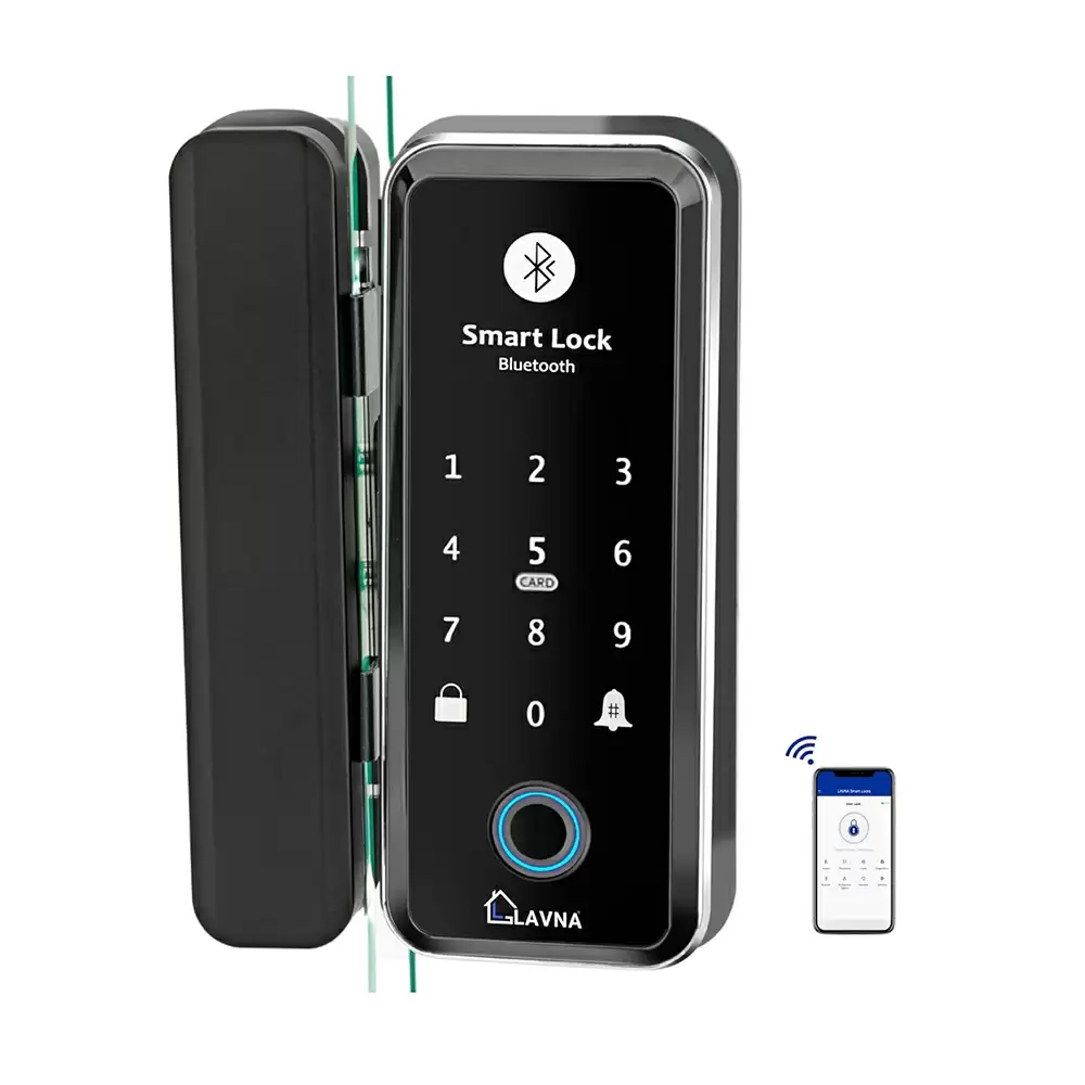 Lavna LA5 WiFi Glass Door Lock with 7 Way of Access Fingerprint, WiFi, Mobile App, Remote, OTP, PIN & RFID Card for 10-12 mm Glass Doors only (LA5 WiFi)