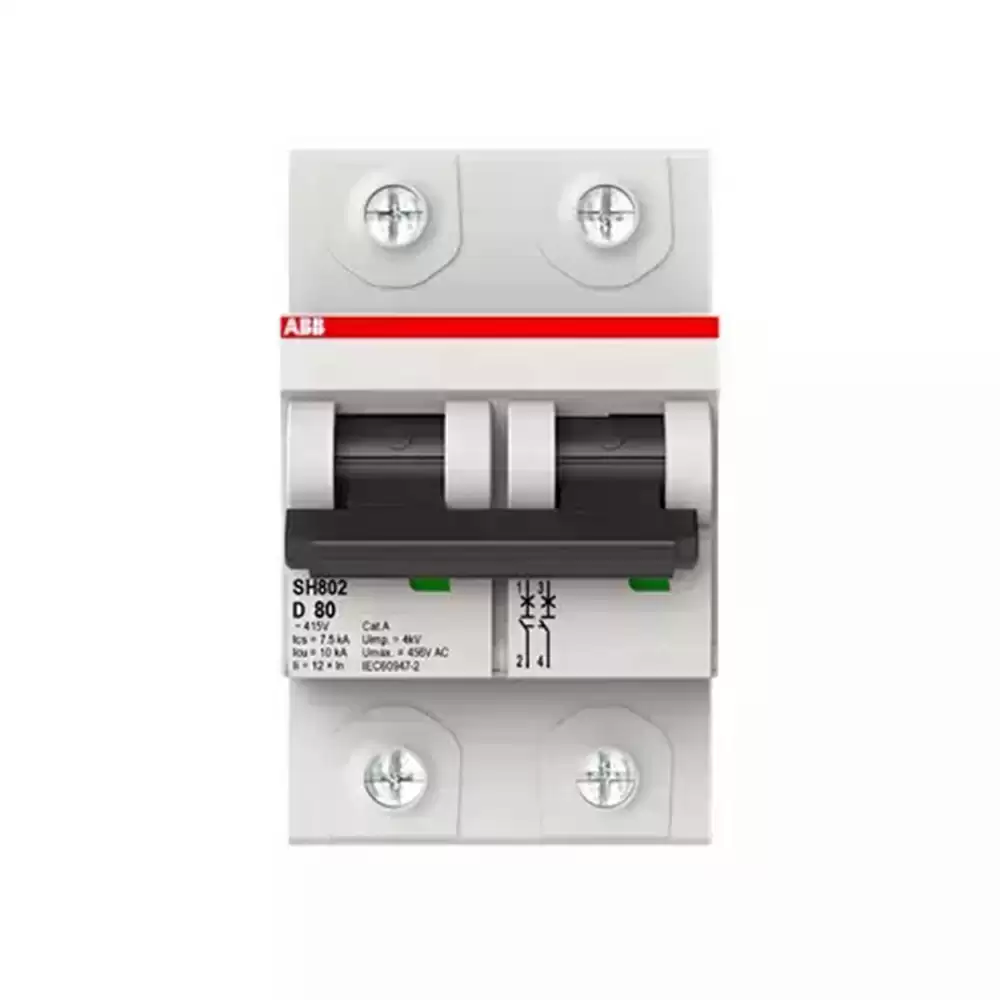 ABB 2TAZ190200R0801 80 Amp 2 Pole D Curve Miniature Circuit Breaker- SH802-D80