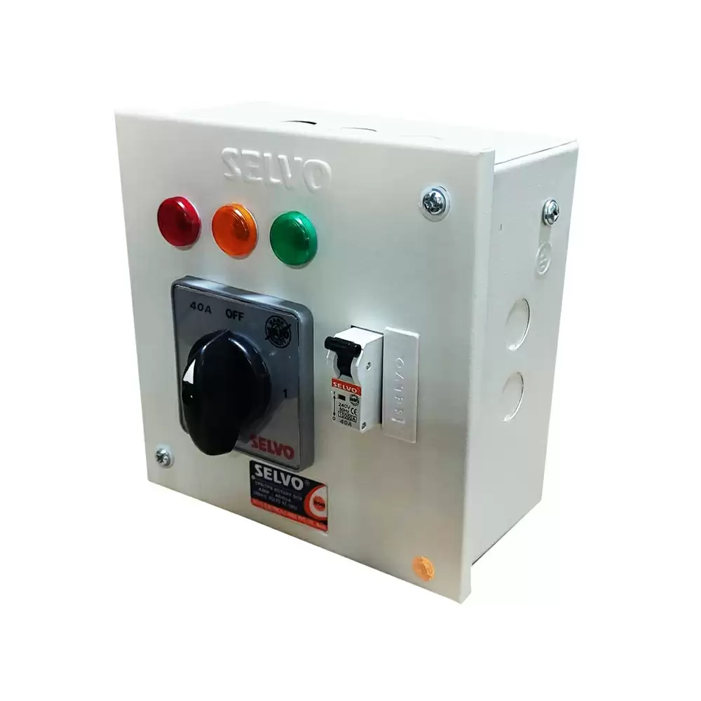 Selvo 40 Amp Single Pole Neutral Phase Selector Enclosure With Single Pole 40 Amp MCB Protection