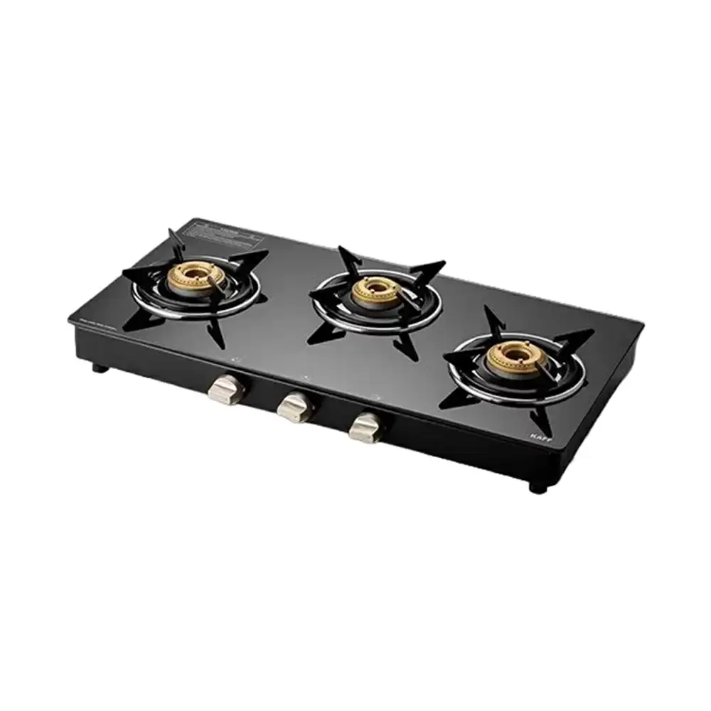 Kaff CTE713B 71 cm Slim Line Design Manual Ignition 3 High Efficiency Brass Burners Cooktop - Black