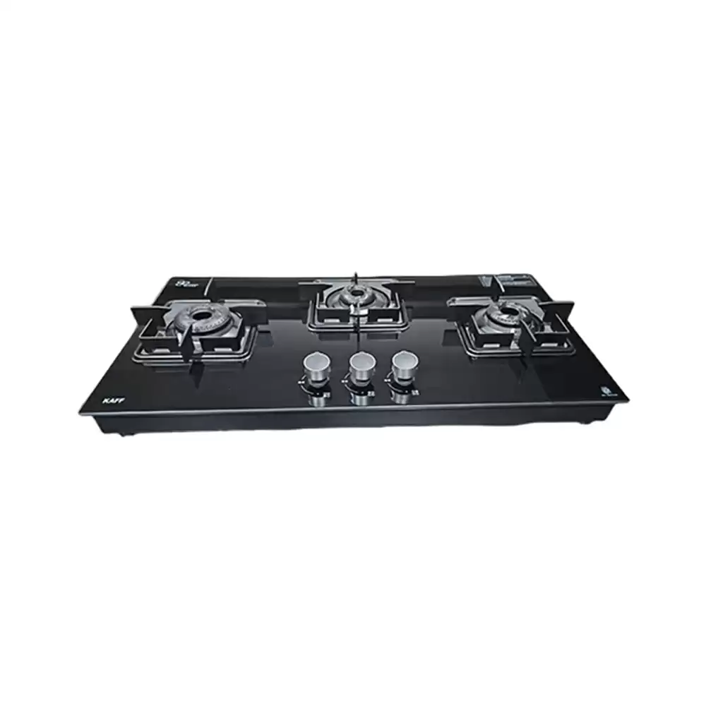 Kaff CTS 71 3B AI 71 cm Slim Line Design Auto Ignition 3 Brass Burners Cooktop - Black