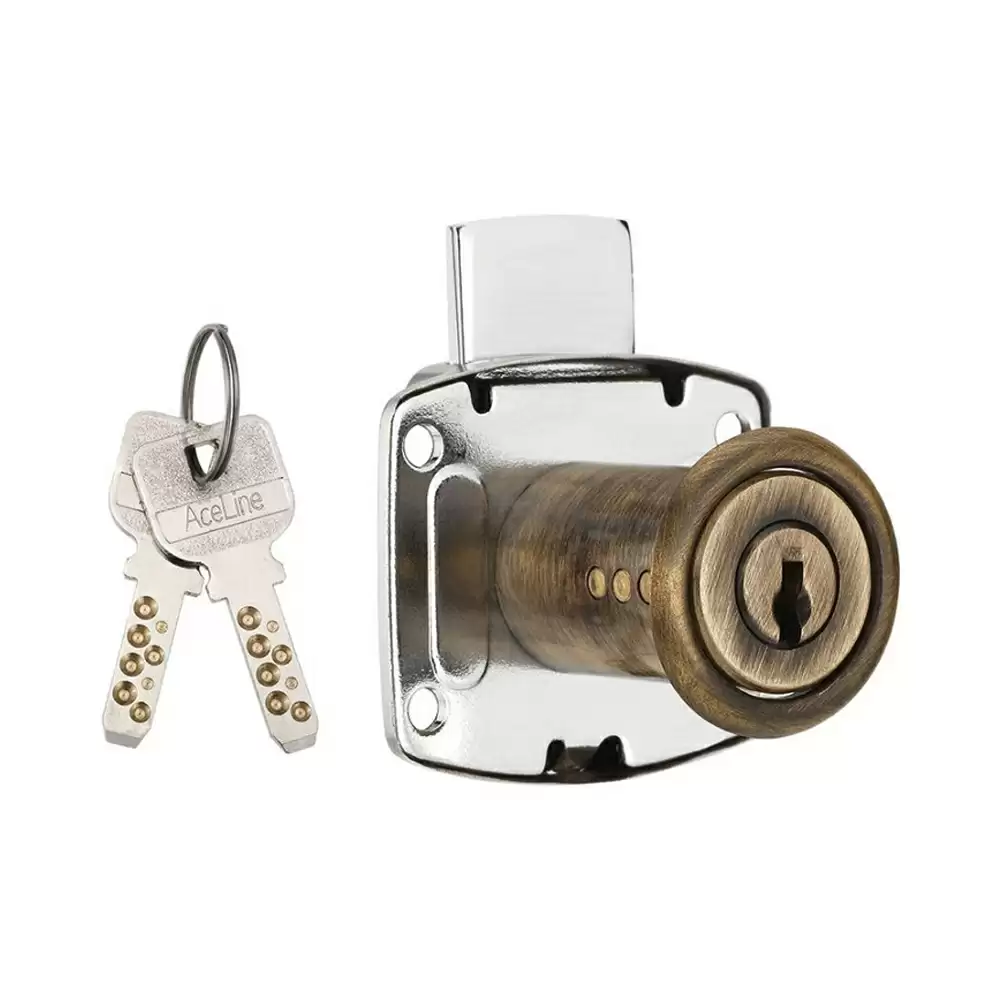 AceLine Multi Purpose Furniture Drawer Lock With 2 Dimple Brass Keys - 25 mm (English Bronze Glossy Finish)