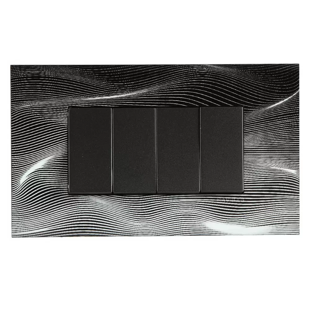 Havells AHXPDOHV04 4 Module Monochromatic Switch Plate- Black