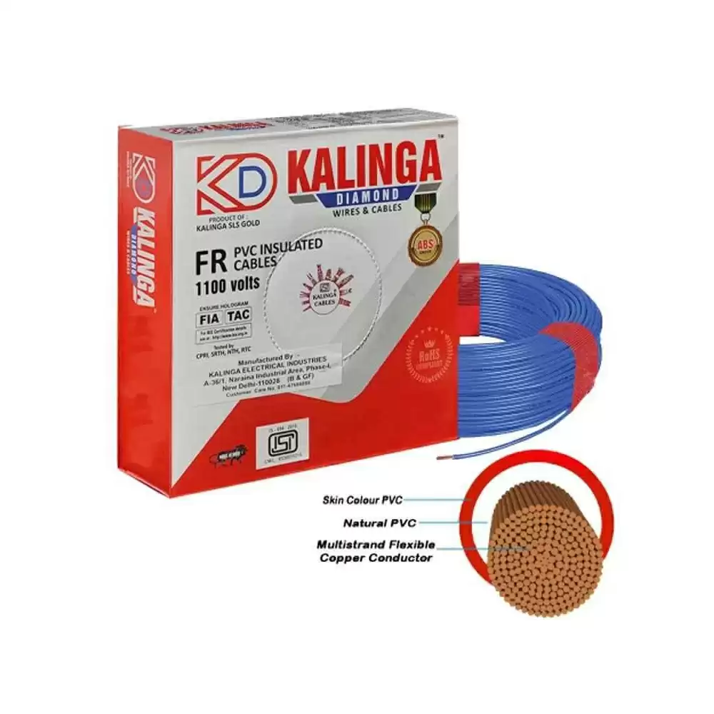 Kalinga Diamond 0.75 Sq. mm Single Core Flame Retardant PVC House Cable, 90 Meter - Blue