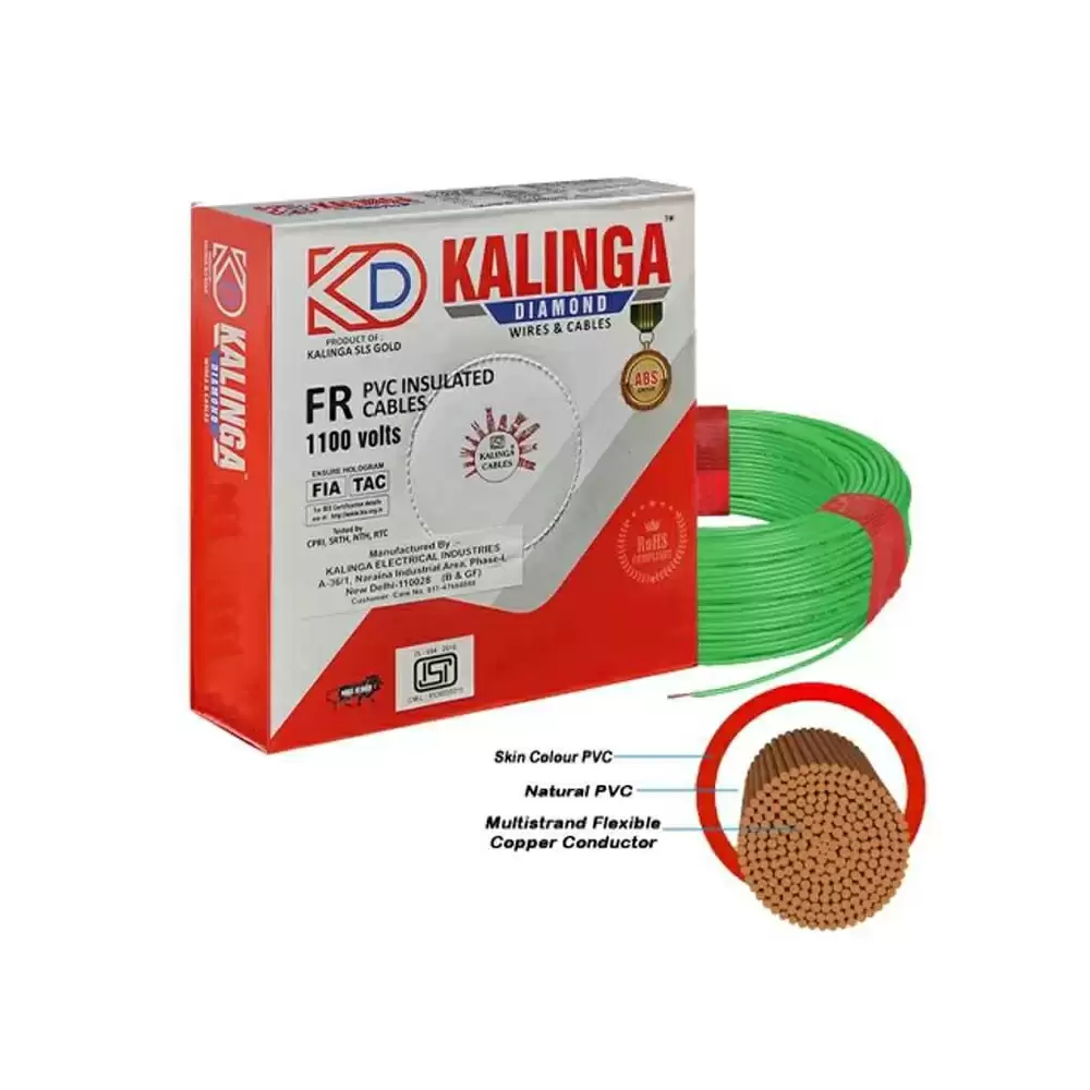 Kalinga Diamond 1.5 Sq. mm Single Core Flame Retardant PVC House Cable, 90 Meter - Green