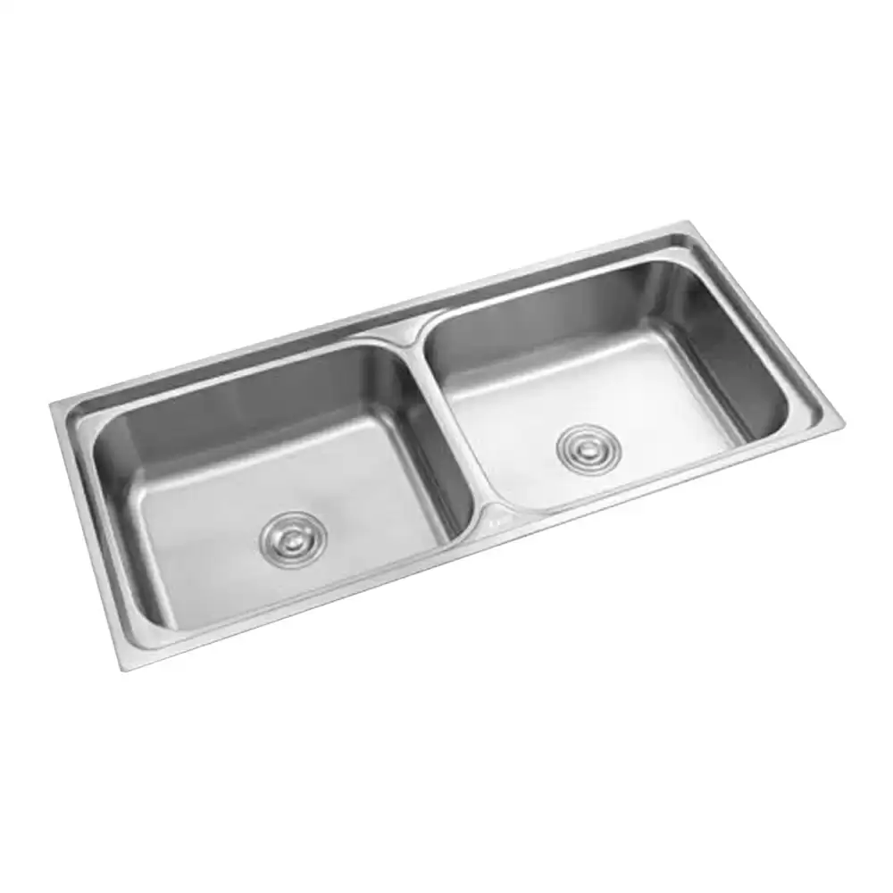 Kaff Olivia Series KSD 115 DB Double Bowl with Drain Board Stainless Steel Kitchen Sink - Silver