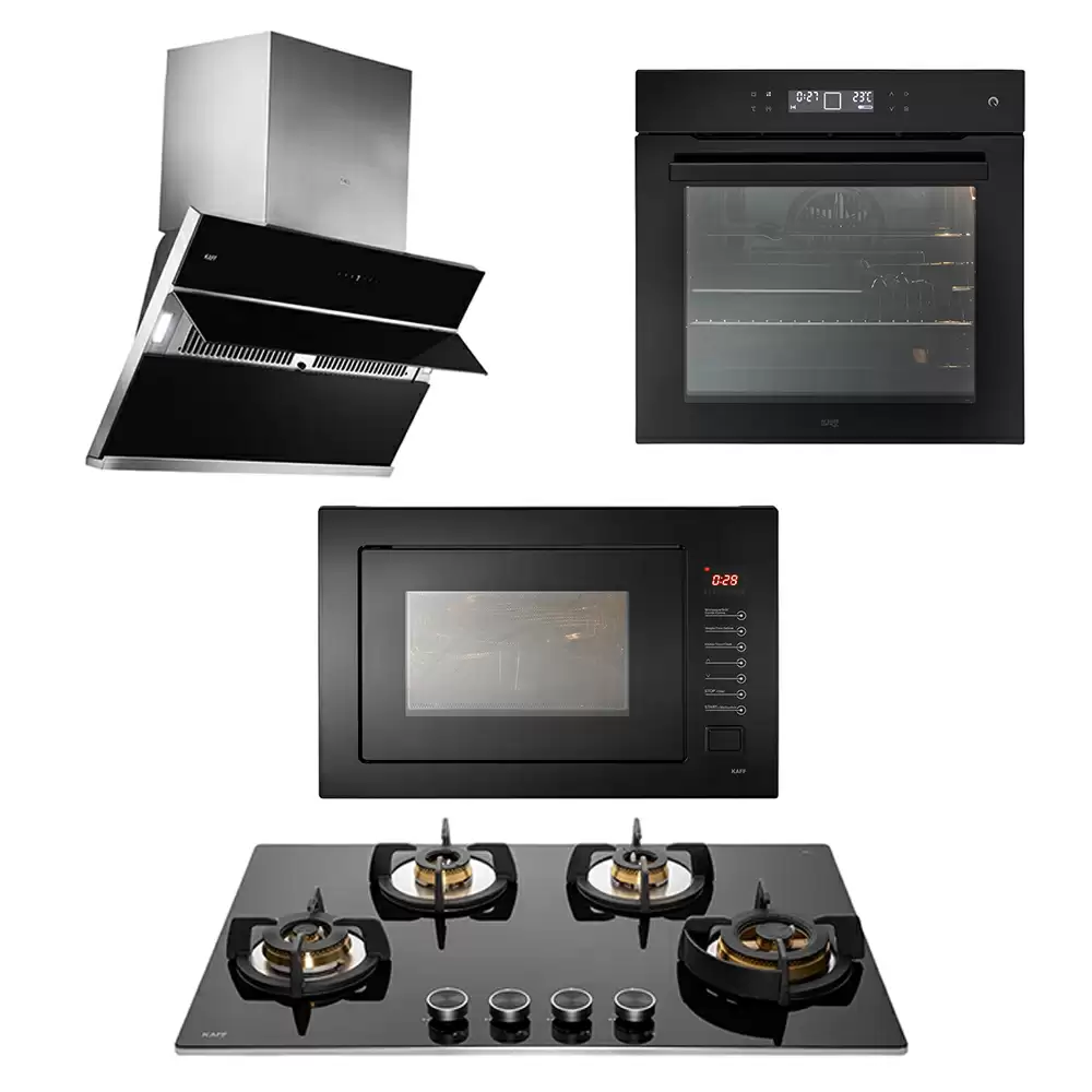 Kaff Kitchen Chimney, Hob, Built in Oven & Built in Microwave Combo (NOBELO TX DHC 90_BLH 804_OV 81 TCBL_KMW8A-BLK)