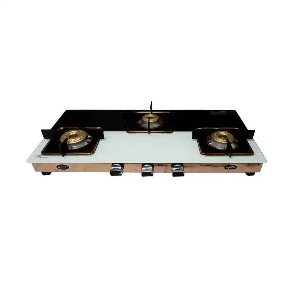 Mercy Oriana 67 cm 3 Brass Burner Manual Ignition Cooktop - Black & White