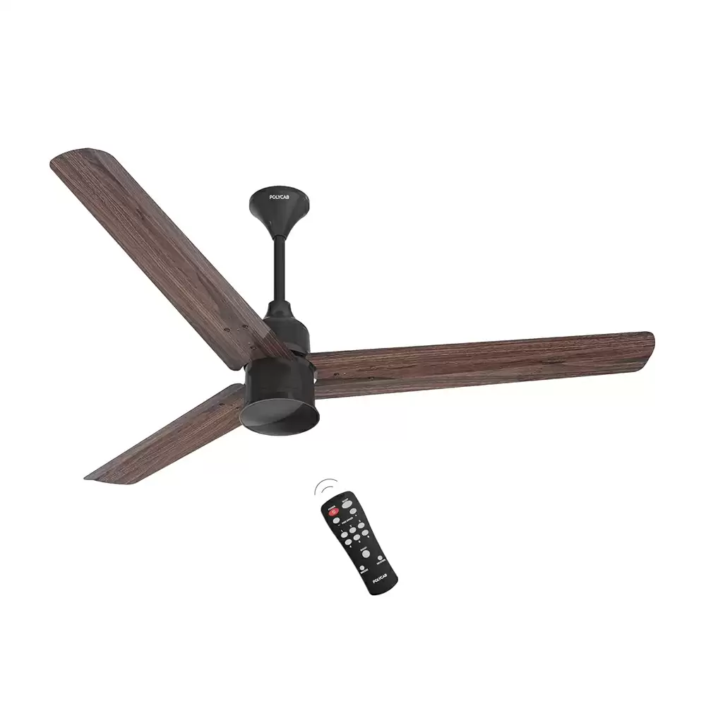 Polycab Silencio Mini BLDC 600 mm Premium Ceiling Fan With Remote Control - Natural Walnut Wood