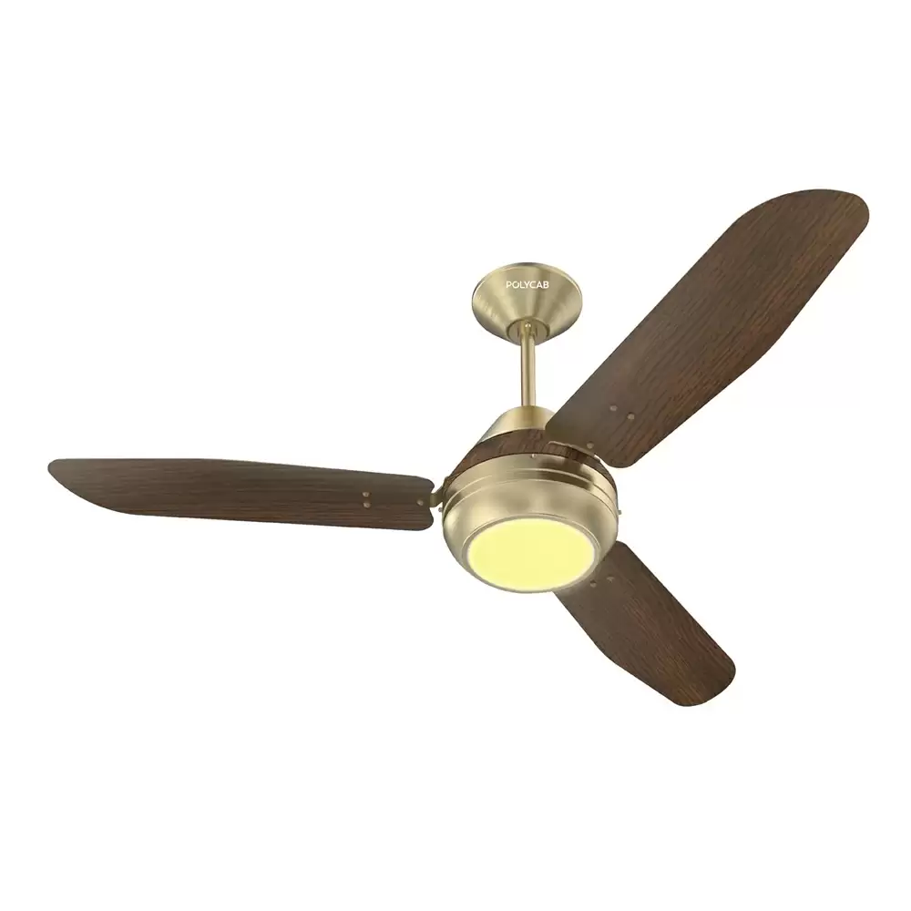 Polycab Superia SP01 1200 mm With Remote Control & Built-in 6 Colour LED Light - Antique Brass Darkwood