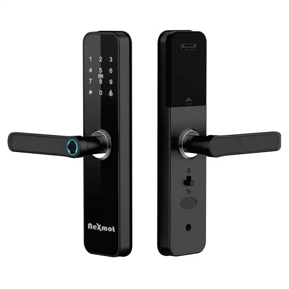 Nexmot NX M10 Smart Door Lock With RFID, Pin, Code, Key, Fingerprint and WiFi Gateway Optional- Glossy Black