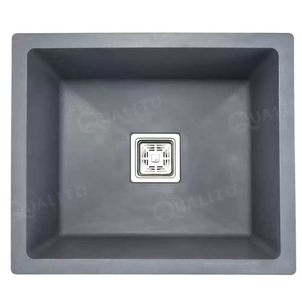 Qualito 16 x 18 x 9 inch Quartz Single Bowl Kitchen Sink- Grey