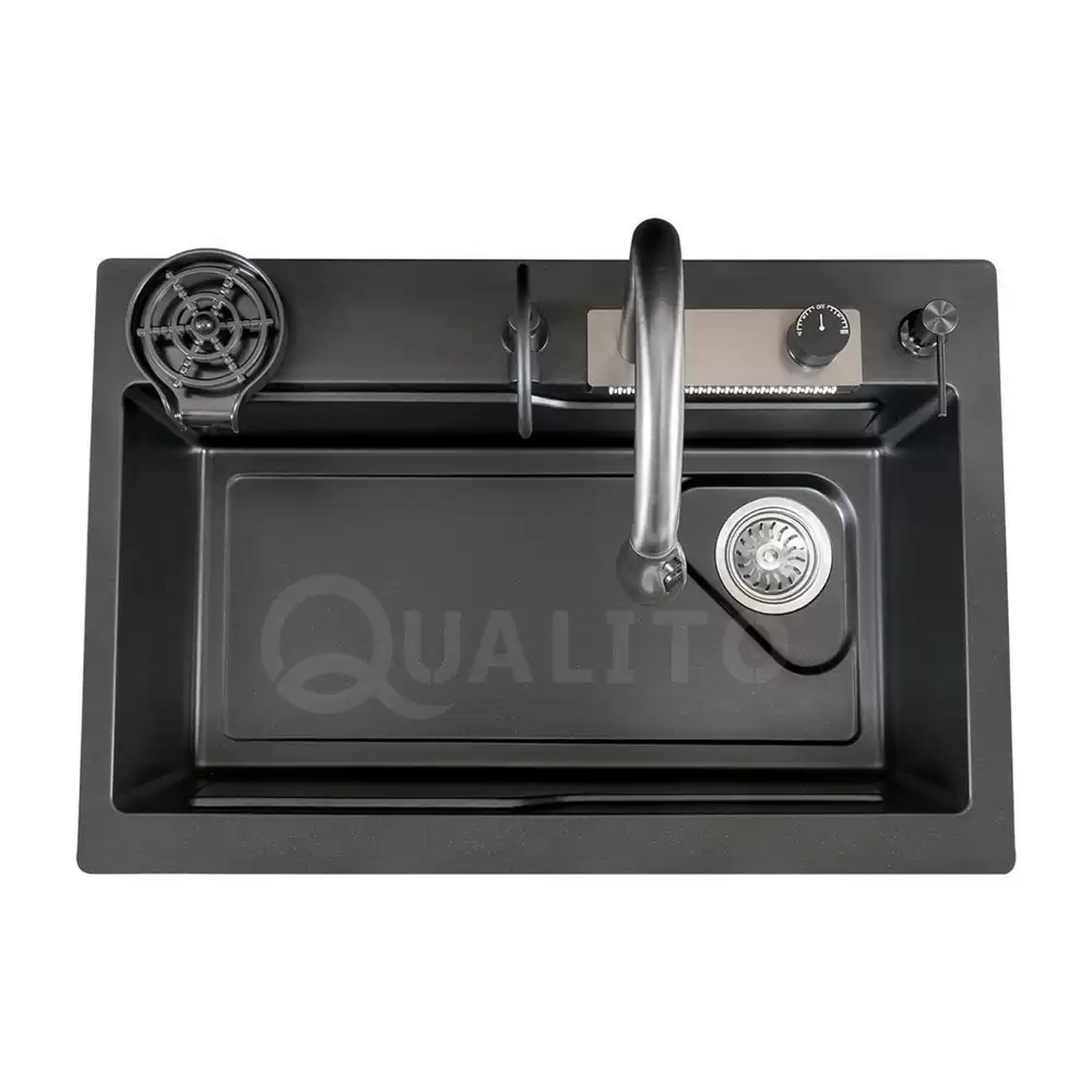 Qualito 30 x 20 inch Quartz Single Bowl Kitchen Sink- Black