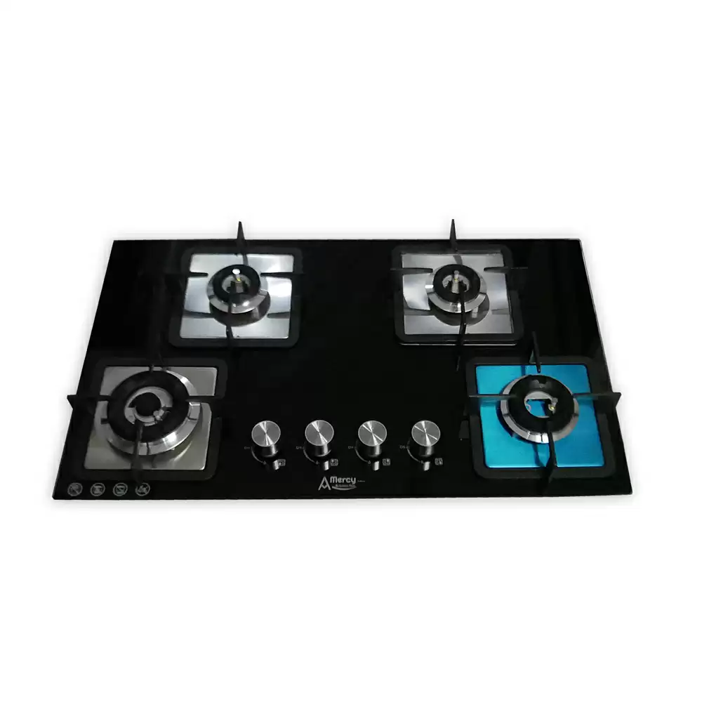 Mercy Maxima 76 cm 4 Brass Burner Auto Ignition Glass Top Built-in Hob - Black (1 Year Warranty)