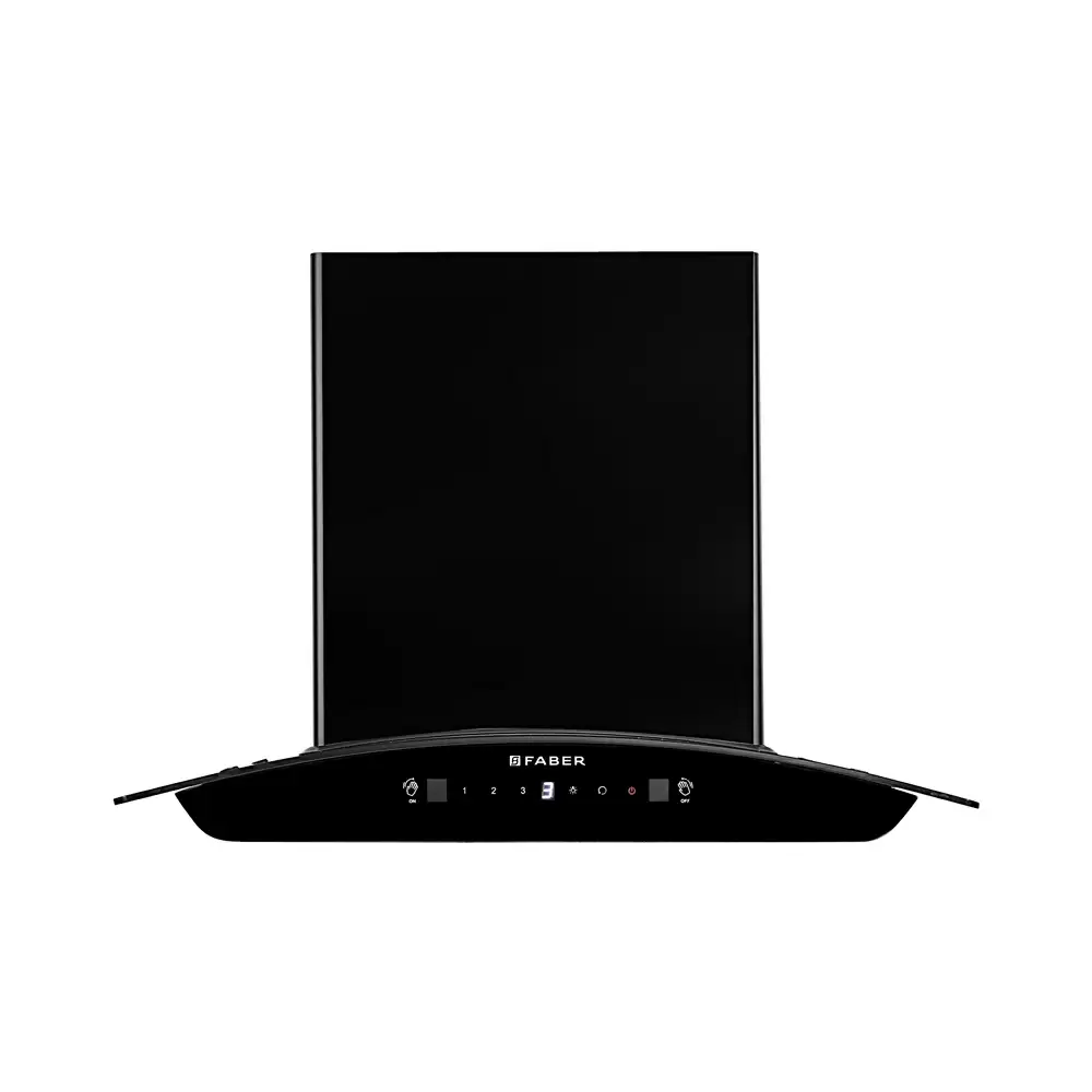 Faber Sunny IN HC SC FL LG 60 cm Auto Clean Filterless Curved Glass Wall Mounted Kitchen Chimney, Suction Capacity 1200 m³/hr - Black