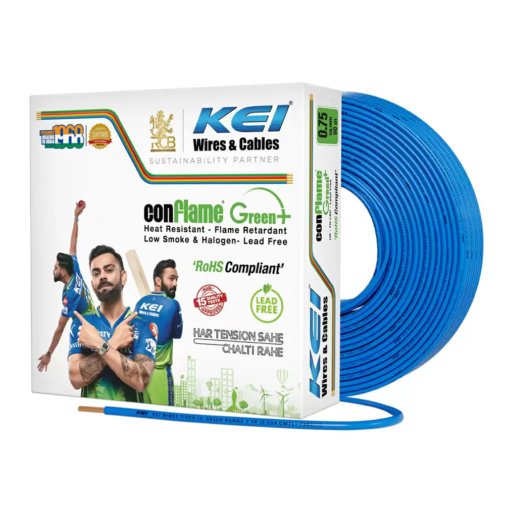 KEI Conflame Green Plus 1 Sq mm Single Core Electrical Wire - 90 Meter (Blue)