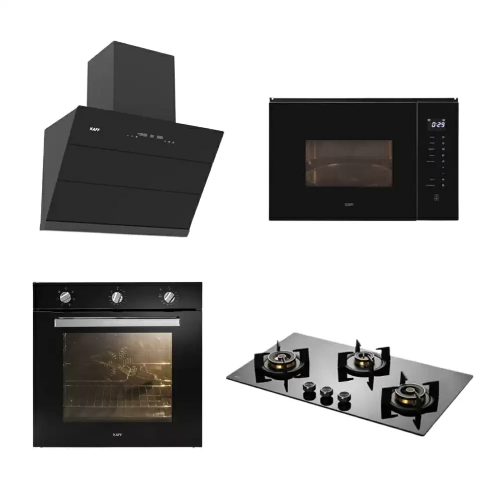 Kaff Kitchen Chimney, Hob, Built in Oven & Built in Microwave Combo (ALBURY 75-DC_INF 783_KOV 73MRFT _KMW HN 6-BLK)