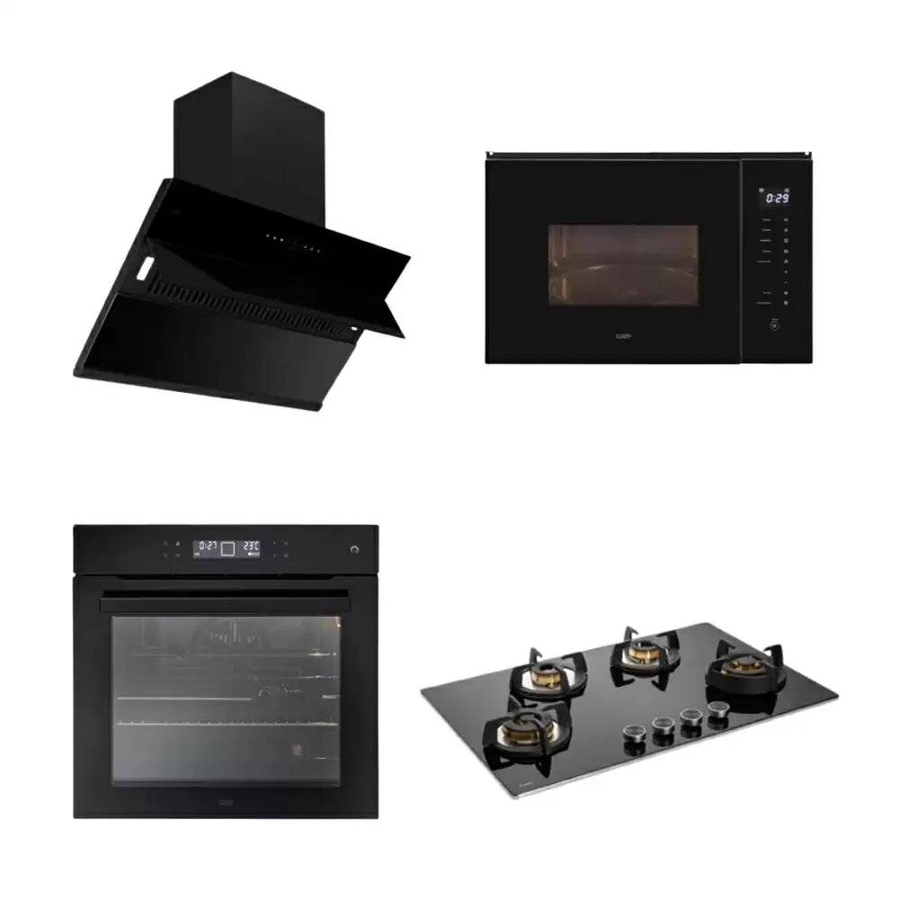 Kaff Kitchen Chimney, Hob, Built in Oven & Built in Microwave Combo (ALBURY DHC -90_BLH 804_OV 81 TCBLAFRN_KMW HN 6-BLK)