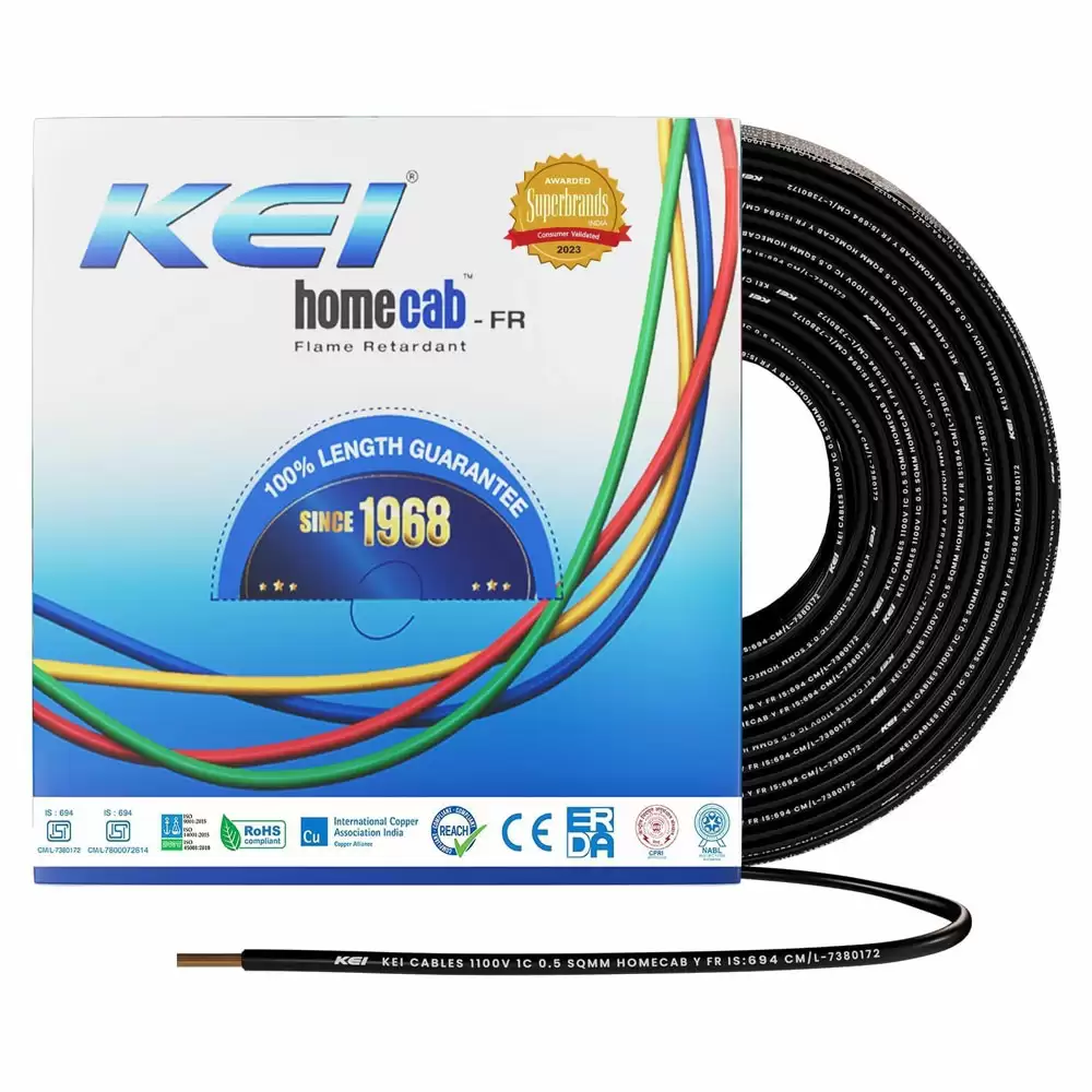 KEI 4 Sq.mm FR Homecab Electrical wire - 200 Meter (Black)