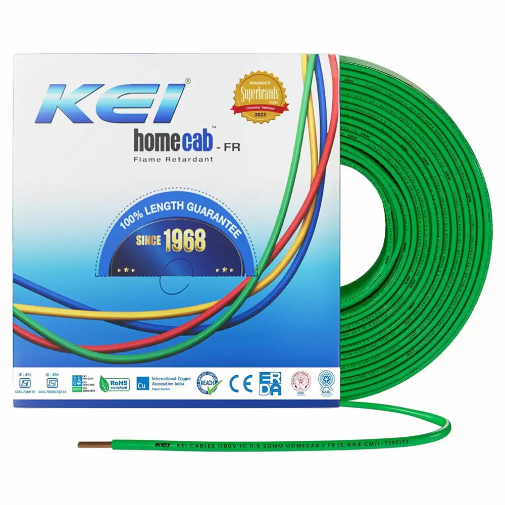 KEI 0.75 Sq.mm FR Homecab Electrical wire - 300 Meter (Green)