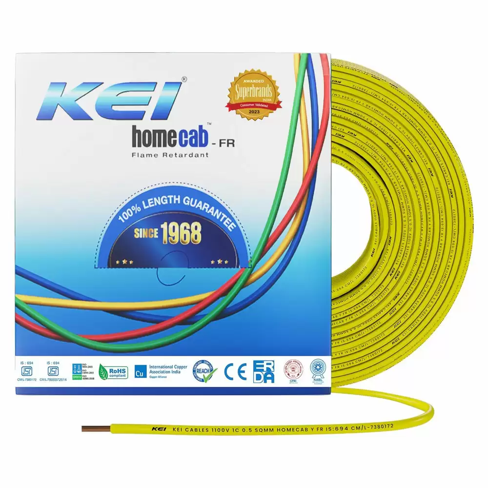 KEI 1 Sq.mm FR Homecab Electrical wire - 300 Meter (Yellow)