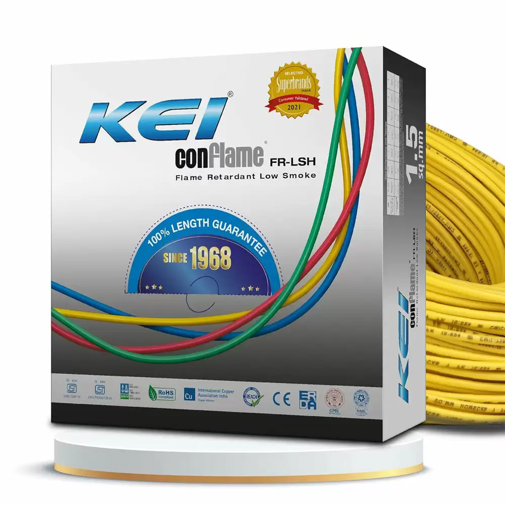 KEI 1.5 Sq.mm FRLSH Conflame Electrical wire - 300 Meter (Yellow)