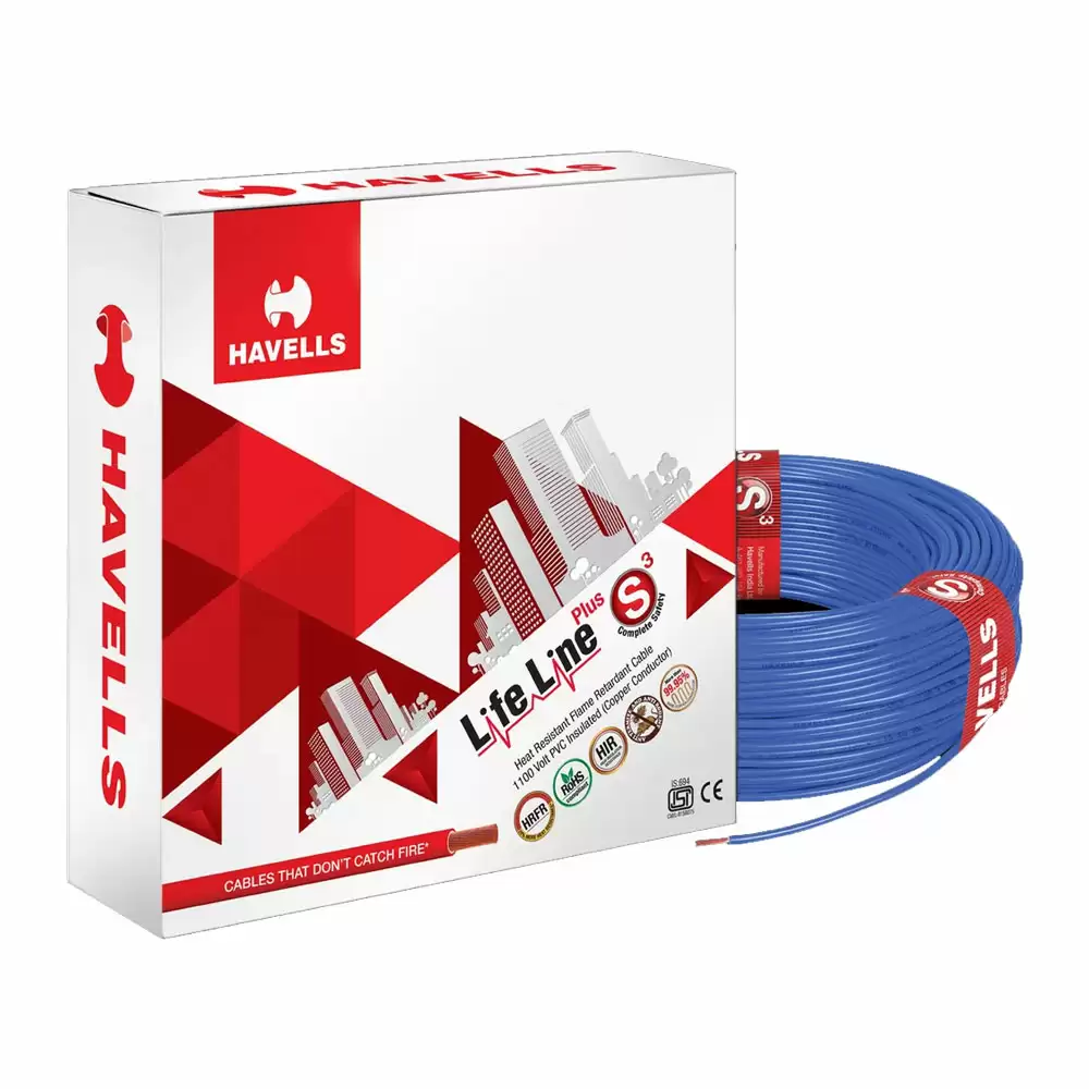 Havells Lifeline Plus S3 1.00 sq. mm HRFR Electrical Wire, 200 Meter - Blue