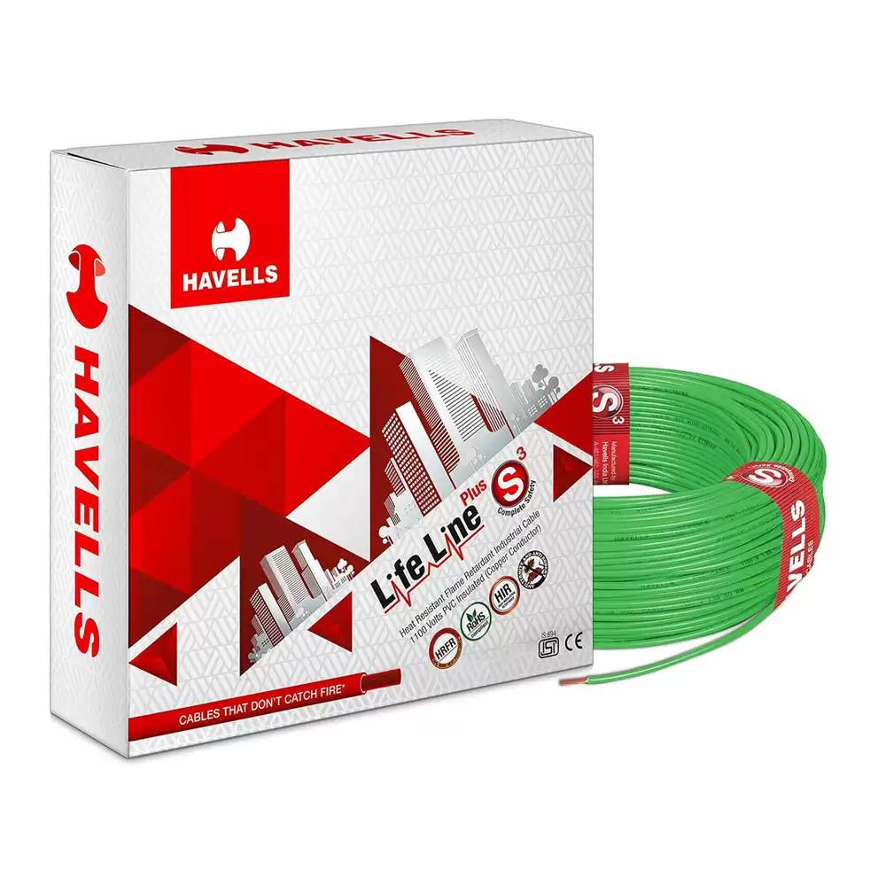 Havells Lifeline Plus S3 2.50 sq. mm HRFR Electrical Wire, 180 Meter - Green