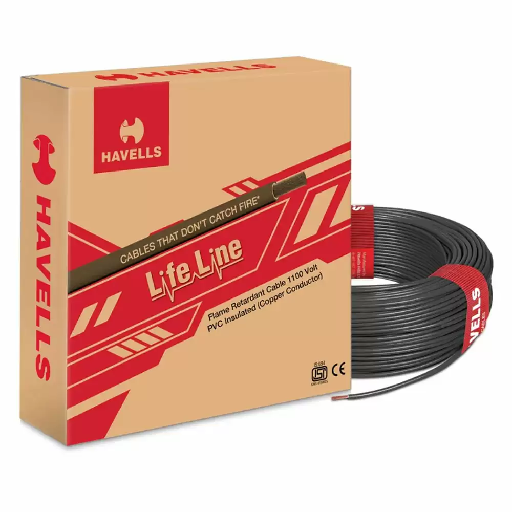 Havells Lifeline Plus S3 1.00 sq. mm FR Electrical Wire, 200 Meter - Black