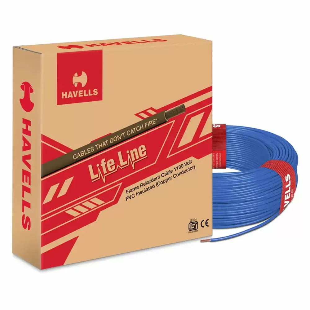 Havells Lifeline Plus S3 4.00 sq. mm FR Electrical Wire, 200 Meter - Blue