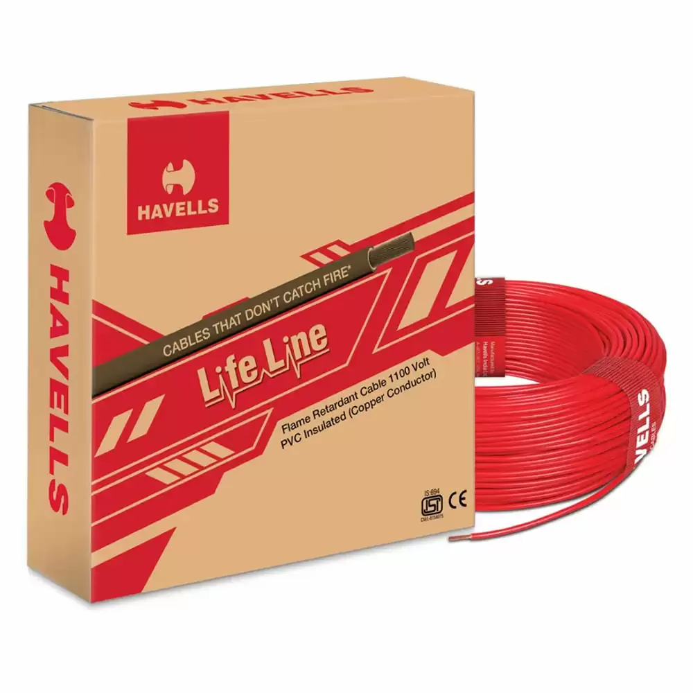 Havells Lifeline Plus S3 2.50 sq. mm FR Electrical Wire, 200 Meter - Red