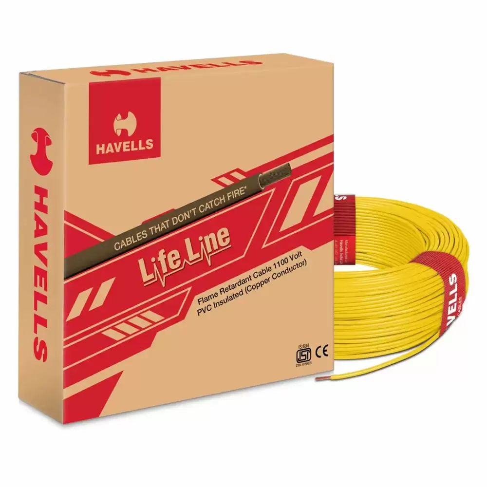 Havells Lifeline Plus S3 1.00 sq. mm FR Electrical Wire, 200 Meter - Yellow