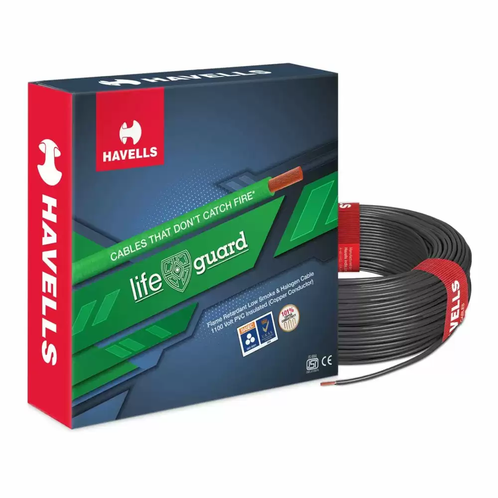 Havells Life Guard 1.50 sq. mm FR-LSH Electrical Wire, 90 Meter - Black