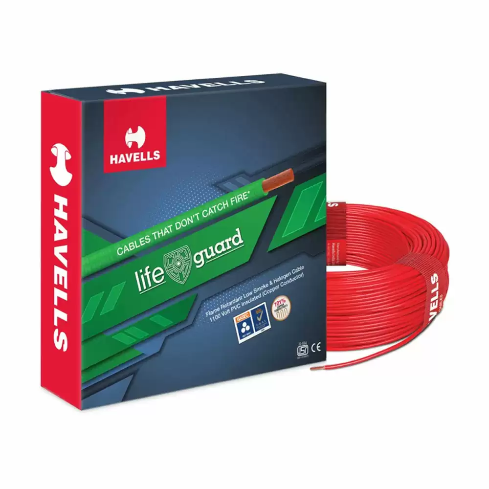 Havells Life Guard 2.50 sq. mm FR-LSH Electrical Wire, 90 Meter - Red