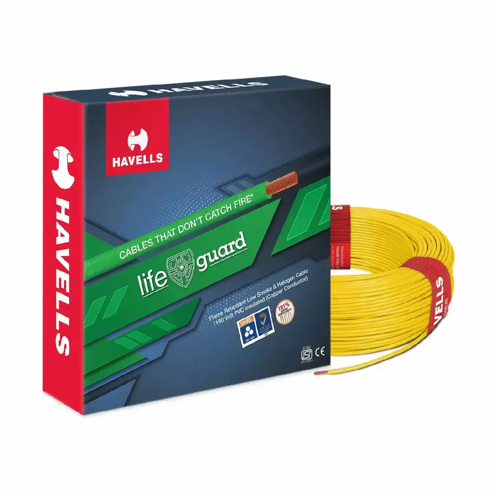 Havells Life Guard 1.50 sq. mm FR-LSH Electrical Wire, 90 Meter - Yellow