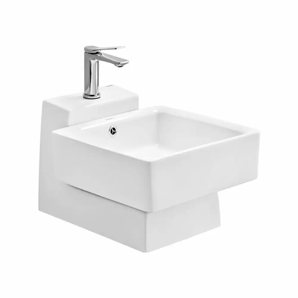 Cera Senator Sherry Wall Hung Wash Basin with Ceramic Stand - Snow White