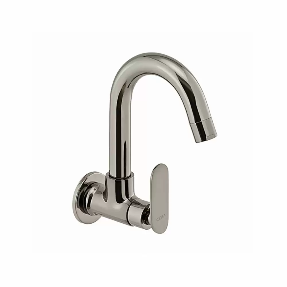 Cera Lustre Brooklyn Wall Mounted Sink Cock with 150 mm Long Swivel Spout & Wall Flange - Graphite Grey