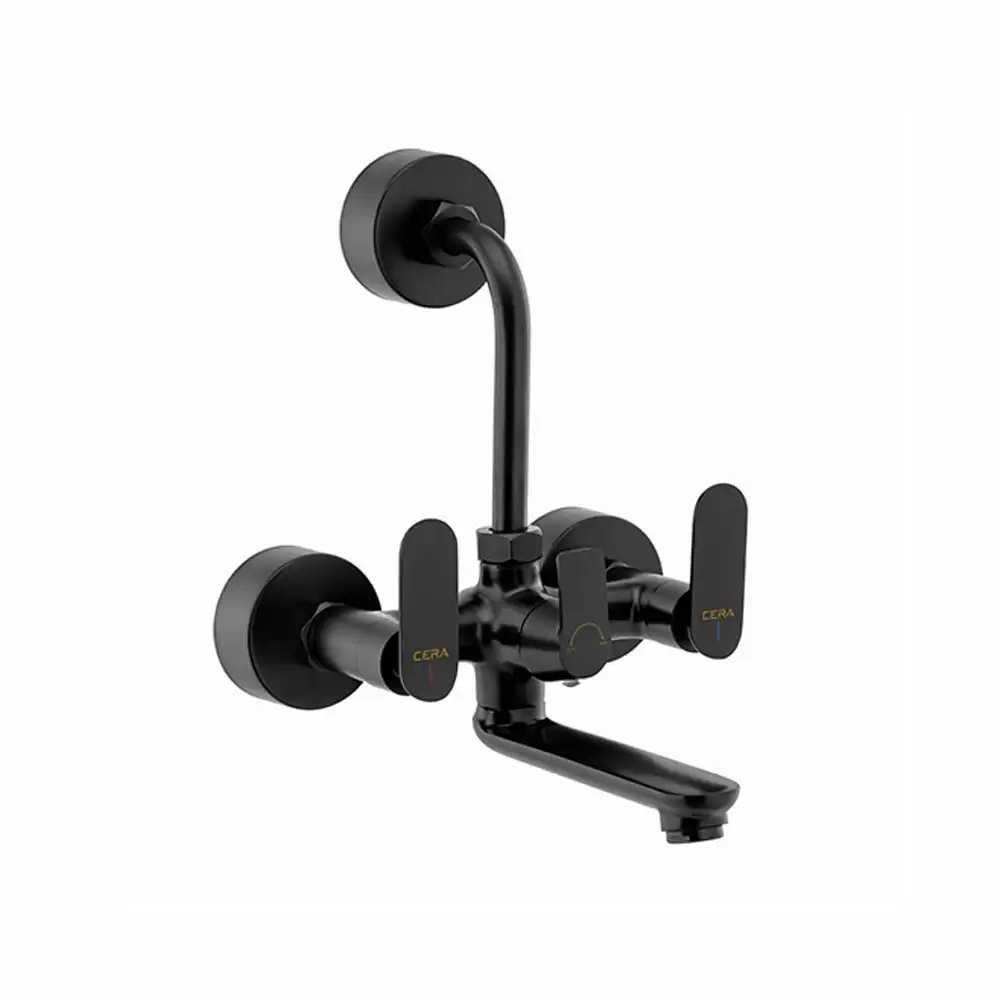 Cera Lustre Brooklyn Wall Mixer with 210 mm Long Bend Pipe For Overhead Shower - Black Matte