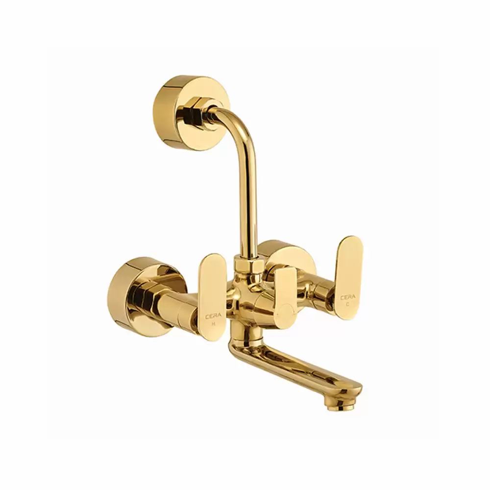 Cera Lustre Brooklyn Wall Mixer with 210 mm Long Bend Pipe For Overhead Shower - French Gold